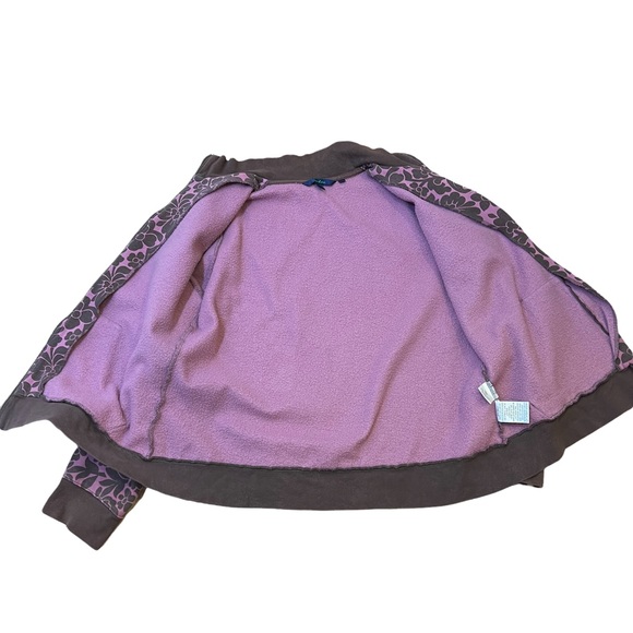 Boden Jacket Sz Large Zip Up Fabric Floral Pink Brown Center Pocket - Picture 3 of 8